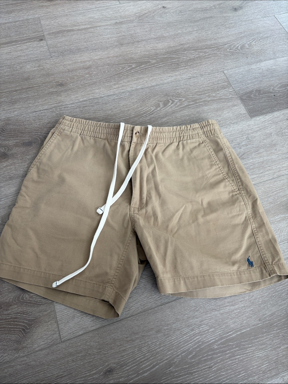 Ralph Lauren Khaki Men's Drawstring Shorts with Navy Pony